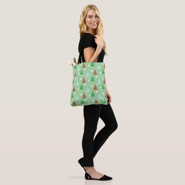 Christmas Tree Pattern Tote Bag (On Model)