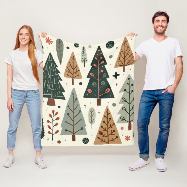 Christmas Tree Pattern vintage holiday  Fleece Blanket (In Situ)
