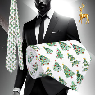 Christmas tree pattern white green winter tie