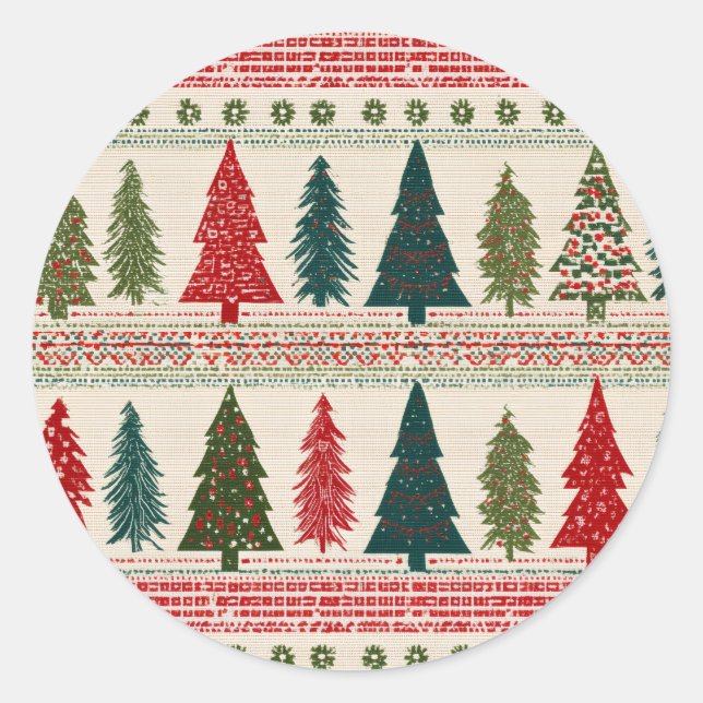 Christmas Tree Patterned Classic Round Sticker (Front)