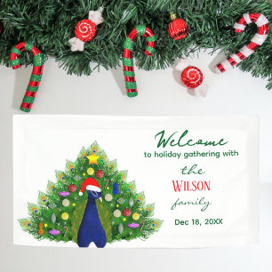 Christmas Tree Peacock Family Holiday Gathering  Banner