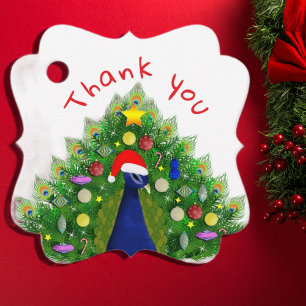 Christmas Tree Peacock Thank You Card Favour Tags