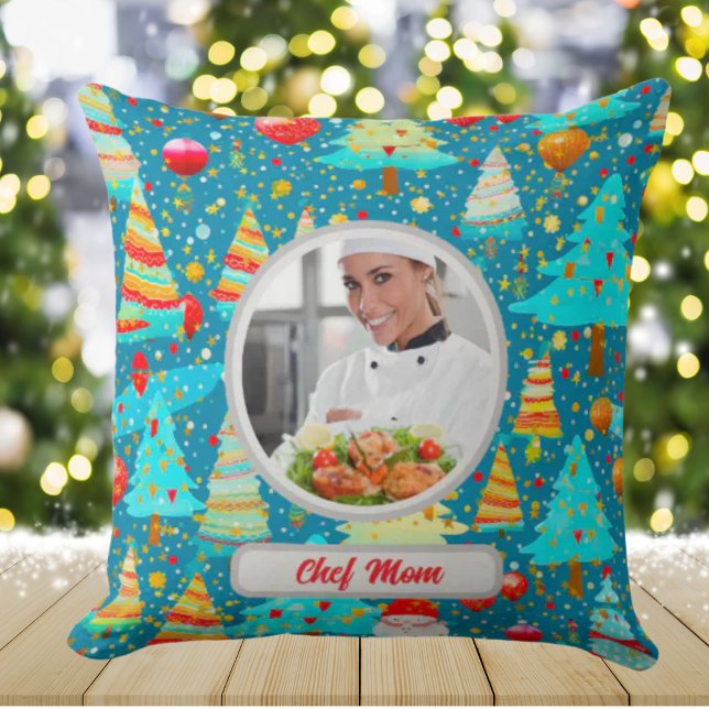 Christmas Tree Personalised Chef Mum Photo Cushion (Creator Uploaded)