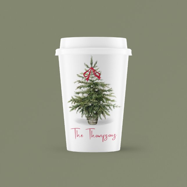 Christmas Tree Personalised Watercolor Paper Cups (Personalized watercolor Christmas tree paper cup)