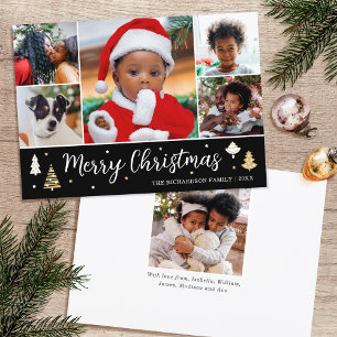 Christmas Tree Photo Collage Black White Flat Holiday Card