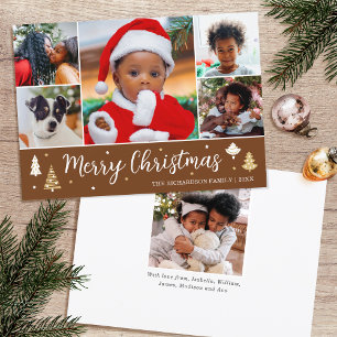 Christmas Tree Photo Collage Brown Editable Flat Holiday Card