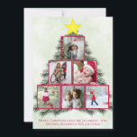 Christmas Tree Photo Collage Cute Festive Holiday Card<br><div class="desc">This fun holiday card features a 6 photo collage of square pictures arranged in a triangle shape over a hand painted watercolor pine Christmas tree. Each photo is enclosed in a festive red square and there is a yellow and gold star at the top. There is space for a short...</div>