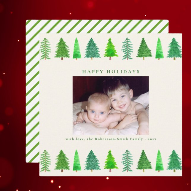 Christmas Tree Photo Personalised Square Holiday Card (Creator Uploaded)