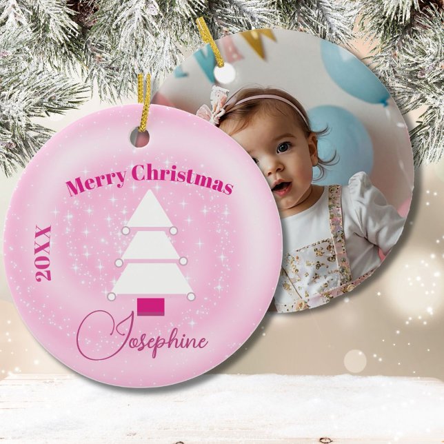 Christmas Tree Photo Pink Stars  Ceramic Tree Decoration (Creator Uploaded)