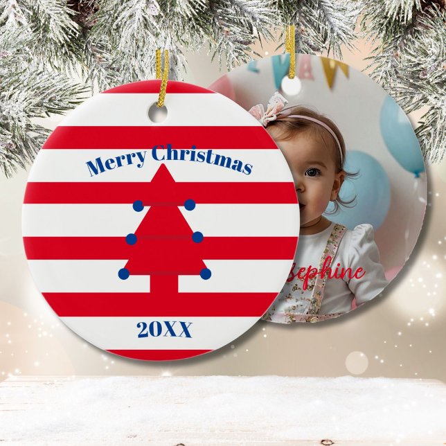 Christmas Tree Photo Red Blue White  Ceramic Tree Decoration (Creator Uploaded)