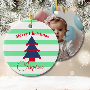 Christmas Tree Photo Red Green Blue  Ceramic Tree Decoration