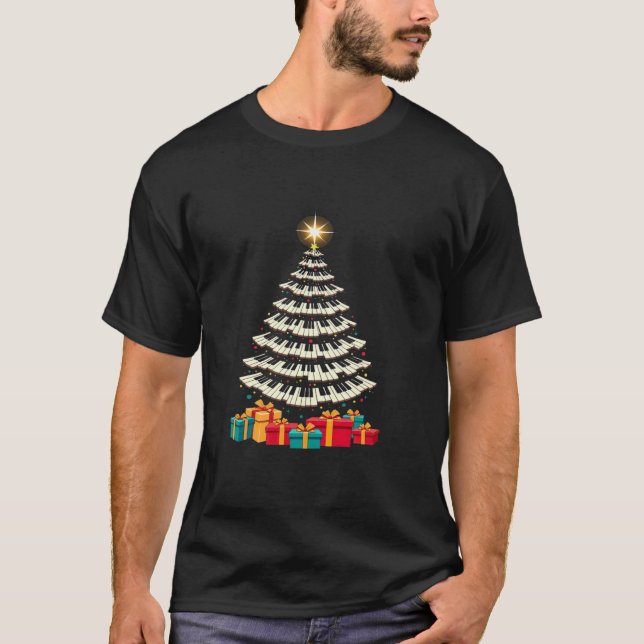 Christmas Tree Piano Keyboard Holiday Music Lover  T-Shirt (Front)