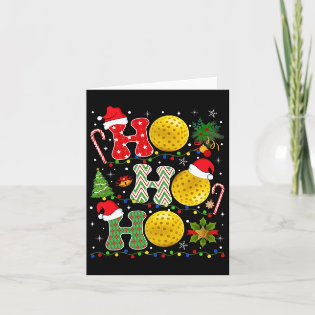 Christmas Tree Pickleball Ho Ho Ho Santa Lights Xm Card (Front)