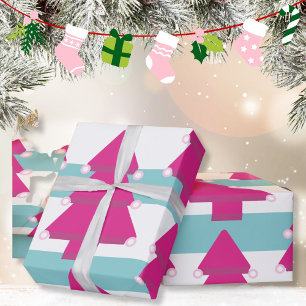 Christmas Tree Pink Blue White Wrapping Paper