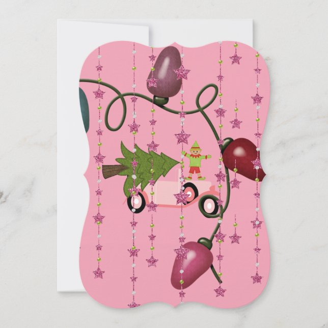 Christmas Tree Pink Car Elf  Flat Greeting Card (Front)