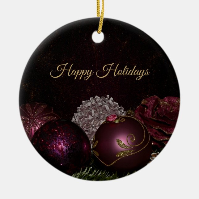 Christmas Tree Pink Green Leaves Black Elegant Ceramic Tree Decoration (Front)