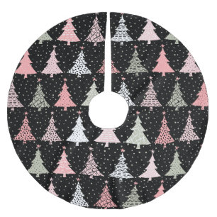 Christmas Tree Pink & Green with Black Background Brushed Polyester Tree Skirt