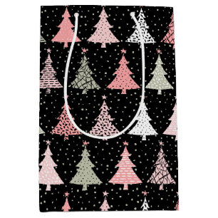 Christmas Tree Pink & Green with Black Background Medium Gift Bag
