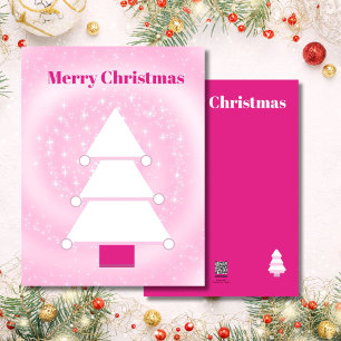 Christmas Tree Pink Stars Greeting Card