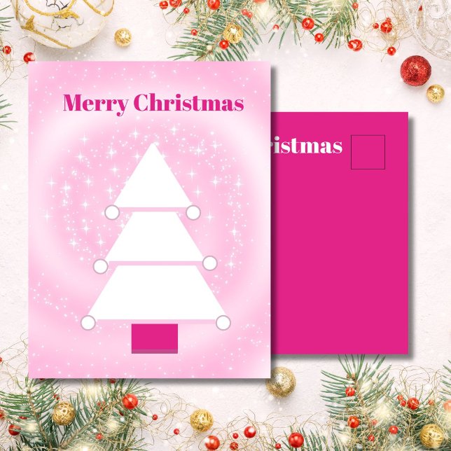 Christmas Tree Pink Stars Greeting Postcard (Creator Uploaded)
