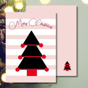 Christmas Tree Pink Stripe Black Greeting Card