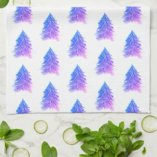 Christmas Tree Pink Watercolor Pattern Holiday Tea Towel