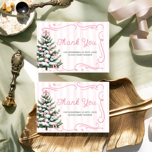 Christmas Tree Pink Winter Baby Shower Thank You  Card (Creator Uploaded)