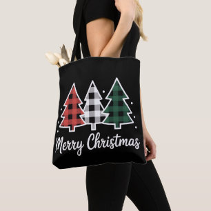 Christmas Tree Plaid Christmas Tree Merry Xmas Tote Bag