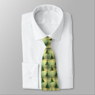 Christmas Tree Plaid Sage Green Two-Sided Tie