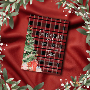 Christmas Tree Plaid Stripes Baby Shower   Invitation