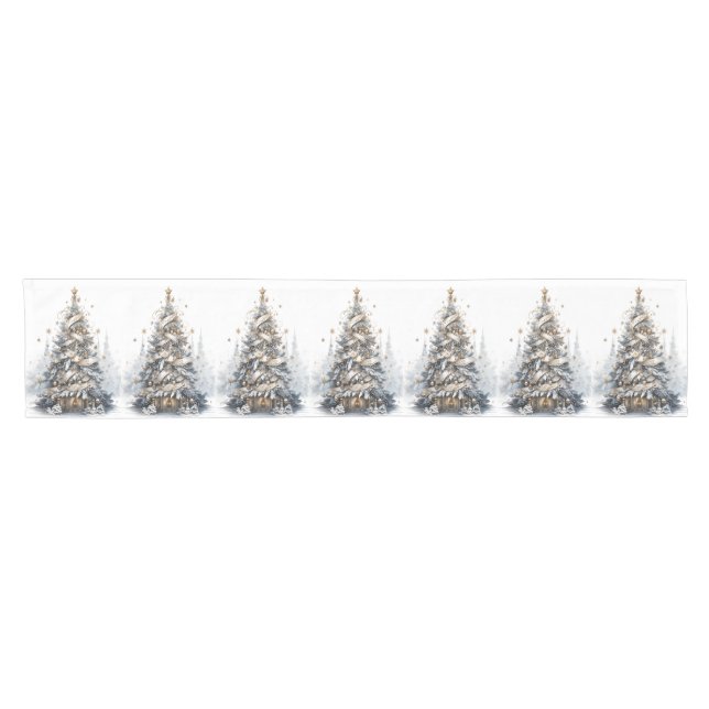 Christmas Tree Poinsettia Winter Snow Short Table Runner (Horizontal)