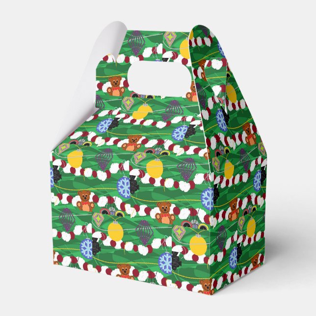 Christmas Tree Popcorn n Cranberries n Ornaments Favour Box (Front Side)