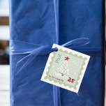 Christmas Tree Postage Stamp Monogram name Square  Favour Tags<br><div class="desc">This design may be personalised in the area provided by changing the photo and/or text. Or it can be customised by clicking Personalise this Template and then choosing the click to customise further option and delete or change the colour of the background, add text, change the text colour or style,...</div>