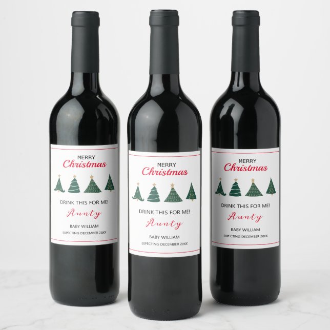 Christmas Tree Pregnancy Announcement Family Aunty Wine Label (Bottles)