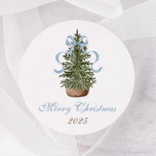 Christmas Tree Preppy Bow Blue Christmas Classic Round Sticker