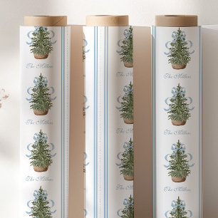 Christmas Tree Preppy Bow Blue Christmas Wrapping Paper