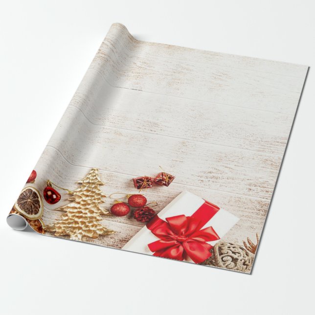 Christmas Tree,Present  Wood TextureHoliday Wrapping Paper (Unrolled)