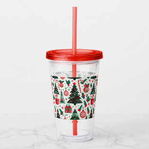 Christmas tree, presents, candy cane acrylic tumbler