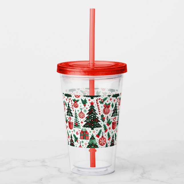 Christmas tree, presents, candy cane acrylic tumbler (Front)