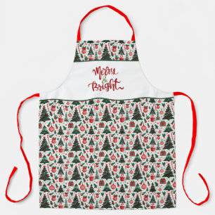Christmas tree, presents, candy cane apron