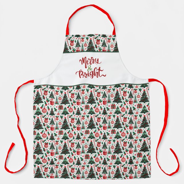 Christmas tree, presents, candy cane apron (Front)