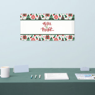 Christmas tree, presents, candy cane banner