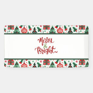 Christmas tree, presents, candy cane banner