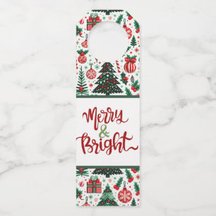 Christmas tree, presents, candy cane bottle tag