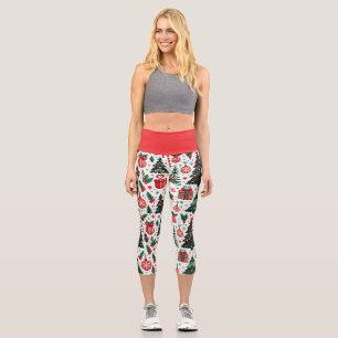 Christmas tree, presents, candy cane capri leggings
