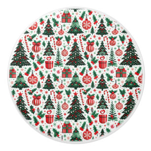 Christmas tree, presents, candy cane ceramic knob