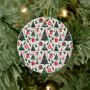 Christmas tree, presents, candy cane ceramic tree decoration