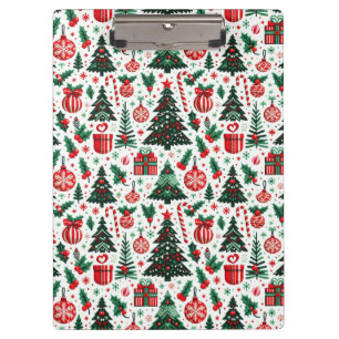 Christmas tree, presents, candy cane clipboard