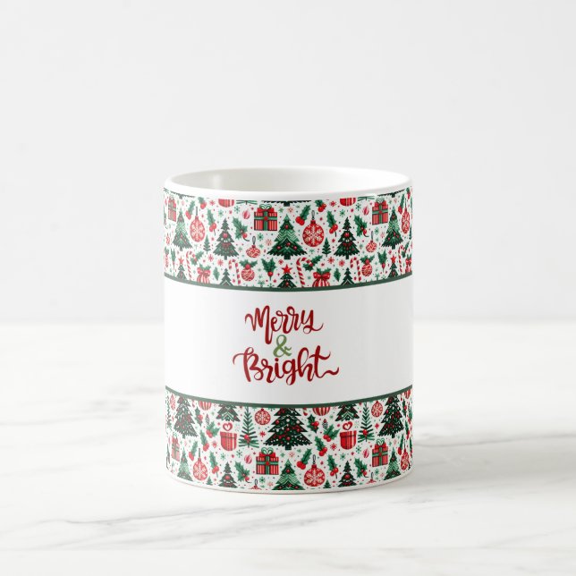 Christmas tree, presents, candy cane coffee mug (Center)
