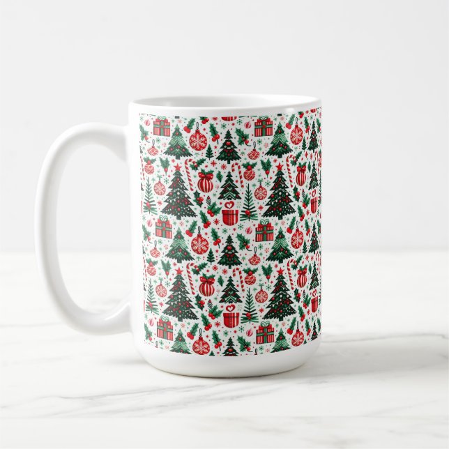 Christmas tree, presents, candy cane coffee mug (Left)